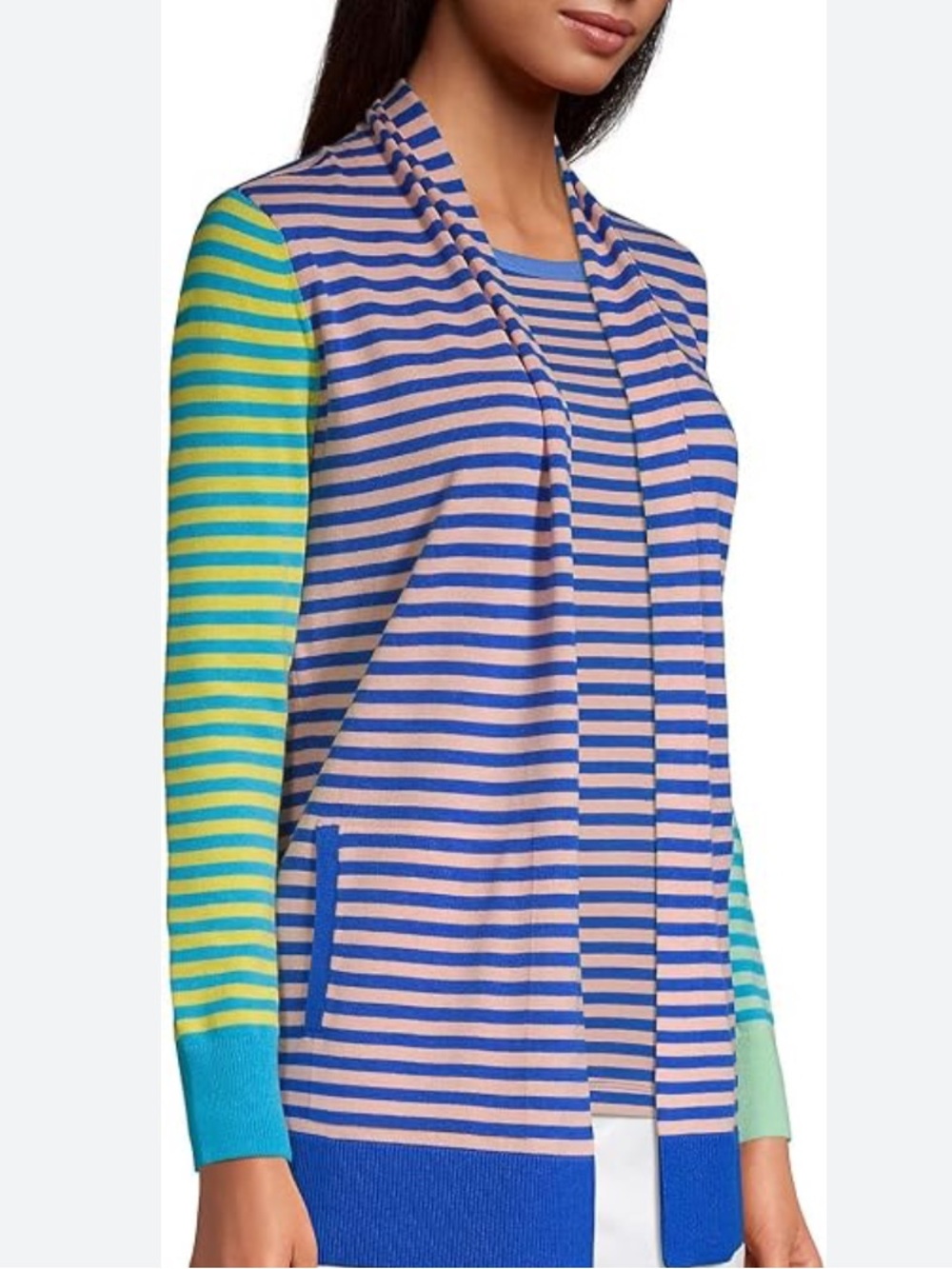 Lands' End open front cotton striped color block long sleeve sweater cardigan 2X